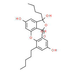 (+)-3-Butyl-3,5-dihydroxy-7-(2,4-dihydroxy-6-pentylphenoxy)-1(3H)-isobenzofuranone结构式