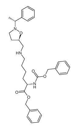 benzylN2-((benzyloxy)carbonyl)-N6-(((R)-2-((R)-1-phenylethyl)isoxazolidin-5-yl)methyl)-L-lysinate Structure