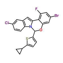 3-Bromo-10-chloro-6-(5-cyclopropyl-2-thienyl)-1-fluoroindolo[1,2-c][1,3]benzoxazine结构式