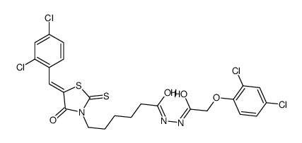 N-[2-(2,4-Dichlorophenoxy)acetyl]-6-[(5Z)-5-[(2,4-dichlorophenyl)methylidene]-4-oxo-2-sulfanylidene-thiazolidin-3-yl]hexanehydrazide结构式