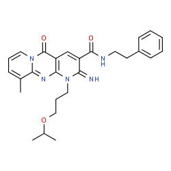 2-imino-10-methyl-5-oxo-N-(2-phenylethyl)-1-[3-(propan-2-yloxy)propyl]-1,5-dihydro-2H-dipyrido[1,2-a:2',3'-d]pyrimidine-3-carboxamide结构式