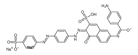 disodium 7-[(4-aminobenzoyl)amino]-4-hydroxy-3-[[4-[(4-sulphonatophenyl)azo]phenyl]azo]naphthalene-2-sulphonate structure