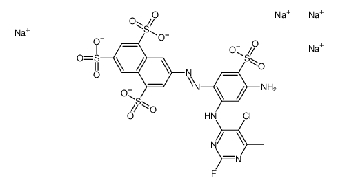 1,3,5-Naphthalenetrisulfonic acid, 7-[[4-amino-2-[(5-chloro- 2-fluoro-6-methyl-4-pyrimidinyl)amino]-5-sulfophenyl ]azo]-, tetrasodium salt picture