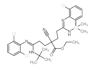 Pentanoic acid,2-cyano-5-[(2,6-dichlorophenyl)amino]-2-[3-[(2,6-dichlorophenyl)amino]-3-[(1,1-dimethylethyl)imino]propyl]-5-[(1,1-dimethylethyl)imino]-,ethyl ester结构式