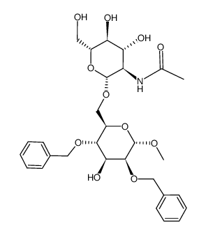 methyl 6-O-(2-acetamide-2-deoxy-β-D-glucopyranosyl)-2,4-di-O-benzyl-α-D-mannopyranoside结构式