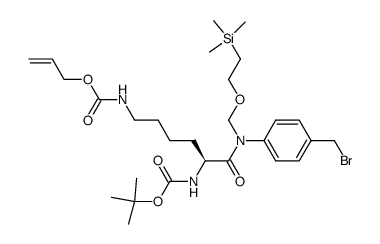 {5-[(4-bromomethyl-phenyl)-(2-trimethylsilanyl-ethoxymethyl)carbamoyl]-5-tertbutoxycarbonylamino-pentyl}-carbamic acid allyl ester Structure