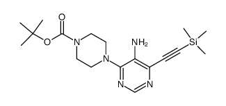4-(5-amino-6-trimethylsilanylethynyl-pyrimidin-4-yl)-piperazine-1-carboxylic acid tert-butyl ester结构式