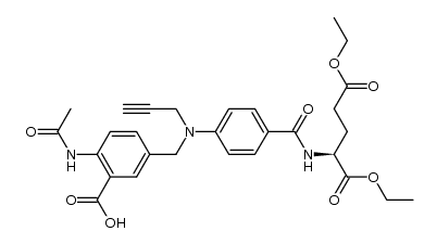 (S)-2-acetamido-5-(((4-((1,5-diethoxy-1,5-dioxopentan-2-yl)carbamoyl)phenyl)(prop-2-yn-1-yl)amino)methyl)benzoic acid结构式