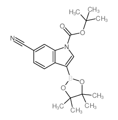 tert-Butyl 6-cyano-3-(4,4,5,5-tetramethyl-1,3,2-dioxaborolan-2-yl)-1H-indole-1-carboxylate structure