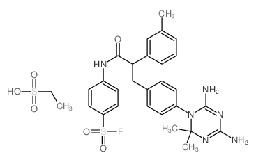 4-[[3-[4-(4,6-diamino-2,2-dimethyl-1,3,5-triazin-1-yl)phenyl]-2-(3-methylphenyl)propanoyl]amino]benzenesulfonyl fluoride; ethanesulfonic acid Structure