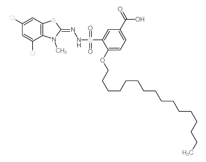 3-[[(4,6-dichloro-3-methyl-benzothiazol-2-ylidene)amino]sulfamoyl]-4-hexadecoxy-benzoic acid Structure
