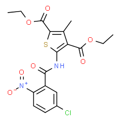 diethyl 5-(5-chloro-2-nitrobenzamido)-3-methylthiophene-2,4-dicarboxylate structure