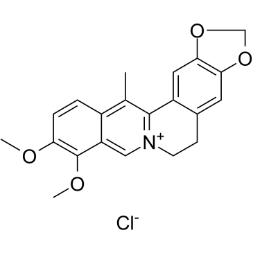 Benzo[g]-1,3-benzodioxolo[5,6-a]quinolizinium,5,6-dihydro-9,10-dimethoxy-13-methyl-, chloride (1:1) structure