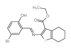 Benzo[b]thiophene-3-carboxylic acid,2-[[(5-bromo-2-hydroxyphenyl)methylene]amino]-4,5,6,7-tetrahydro-,ethyl ester结构式