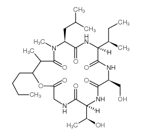 Glycine, N-(N-(N-(N-(N-(3-hydroxy-2-methyl-1-oxoheptyl)-N-methyl-L-leu cyl)-L-alloisoleucyl)-L-seryl)-L-allothreonyl)-, rho-lactone picture