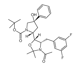 (2R,4S)-2-[(4S,5S)-3-acetyl-4-(3,5-difluoro-benzyl)-2,2-dimethyl-oxazolidin-5-yl]-4-hydroxy-4-phenyl-pyrrolidine-1-carboxylic acid tert-butyl ester Structure