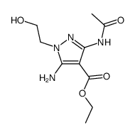 3-Acetylamino-5-amino-1-(2-hydroxy-ethyl)-1H-pyrazole-4-carboxylic acid ethyl ester结构式