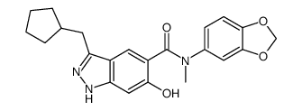 5-[N-(benzo-1,3-dioxol-5-yl)-N-methylaminocarbonyl]-3-cyclopentylmethyl-6-hydroxy-1H-indazole结构式