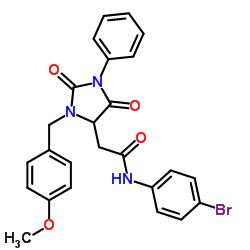 N-(4-bromophenyl)-2-(3-(4-methoxybenzyl)-2,5-dioxo-1-phenylimidazolidin-4-yl)acetamide结构式