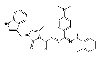 (4E)-N-[(E)-C-[4-(dimethylamino)phenyl]-N-(2-methylanilino)carbonimidoyl]imino-4-(1H-indol-3-ylmethylidene)-2-methyl-5-oxoimidazole-1-carbothioamide Structure