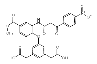 methyl-3-[2-(4-nitrobenzoyl)acetamino]-4-[3,5-dicarboxymethyl)-phenoxy]-benzoate structure