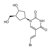 (-)-1-<(1S,3R,4S)-3-hydroxy-4-(hydroxymethyl)cyclopentyl>-5-<(E)-2-bromovinyl>-1H,3H-pyrimidine-2,4-dione结构式