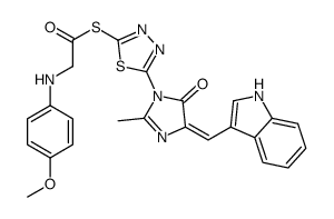 (5E)-5-(1H-indol-3-ylmethylidene)-3-[5-[2-[(4-methoxyphenyl)amino]acet yl]sulfanyl-1,3,4-thiadiazol-2-yl]-2-methyl-imidazol-4-one结构式