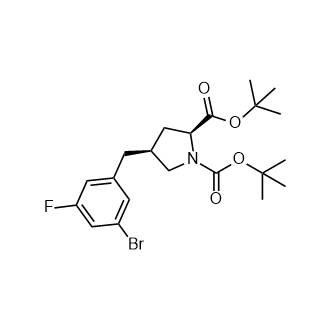 二叔丁基(2S,4S)-4-(3-溴-5-氟苄基)吡咯烷-1,2-二羧酸酯结构式