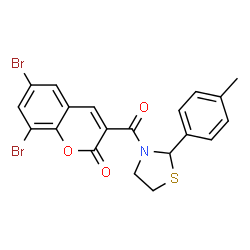 Thiazolidine, 3-[(6,8-dibromo-2-oxo-2H-1-benzopyran-3-yl)carbonyl]-2-(4-methylphenyl)- (9CI) Structure