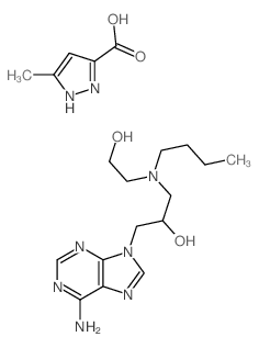 1-(6-aminopurin-9-yl)-3-(butyl-(2-hydroxyethyl)amino)propan-2-ol; 5-methyl-1H-pyrazole-3-carboxylic acid structure