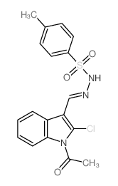 N-[(1-acetyl-2-chloro-indol-3-yl)methylideneamino]-4-methyl-benzenesulfonamide结构式