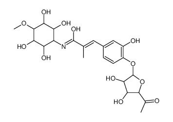 (E)-3-[4-(5-acetyl-3,4-dihydroxyoxolan-2-yl)oxy-3-hydroxyphenyl]-2-methyl-N-(2,3,5,6-tetrahydroxy-4-methoxycyclohexyl)prop-2-enamide Structure