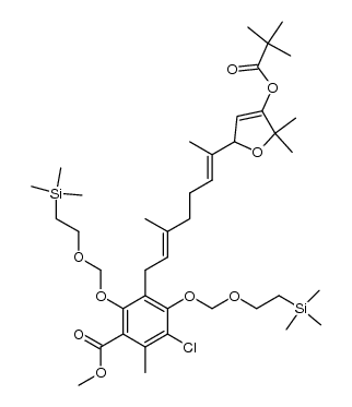 methyl 3-chloro-5-[(E,E)-7-(2,5-dihydro-5,5-dimethyl-4-pivaloyloxyfuran-2-yl)-3-methylocta-2,6-dienyl]-2-methyl-4,6-bis[2-(trimethylsilyl)ethoxymethoxy]benzoate结构式