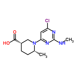 (3S,6R)-1-[6-Chloro-2-(methylamino)-4-pyrimidinyl]-6-methyl-3-piperidinecarboxylic acid结构式