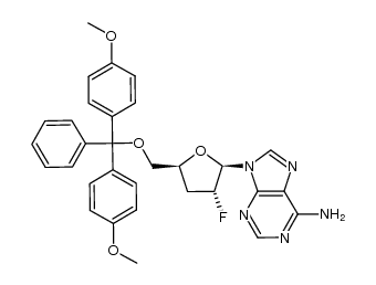 9-((2R,3R,5S)-5-((bis(4-methoxyphenyl)(phenyl)methoxy)methyl)-3-fluorotetrahydrofuran-2-yl)-9H-purin-6-amine Structure