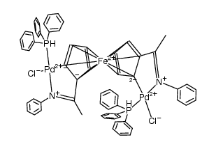 meso-[Fe((η(5)-C5H3)C(CH3)=NC6H5)]2Cl2(PPh3)2 Structure