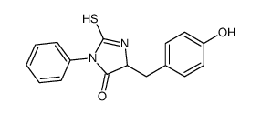 (S)-5-[(4-hydroxyphenyl)methyl]-3-phenyl-2-thioxoimidazolidin-4-one structure