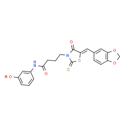 (Z)-4-(5-(benzo[d][1,3]dioxol-5-ylmethylene)-4-oxo-2-thioxothiazolidin-3-yl)-N-(3-hydroxyphenyl)butanamide structure