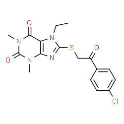 8-{[2-(4-chlorophenyl)-2-oxoethyl]sulfanyl}-7-ethyl-1,3-dimethyl-3,7-dihydro-1H-purine-2,6-dione结构式