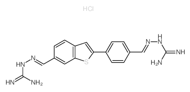 2-[(E)-[4-[6-[(E)-(diaminomethylidenehydrazinylidene)methyl]-1-benzothiophen-2-yl]phenyl]methylideneamino]guanidine,hydrochloride Structure