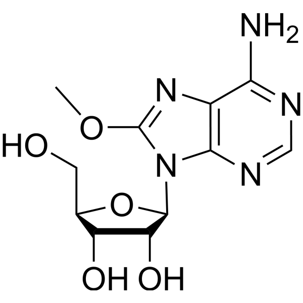 2-(6-amino-8-methoxy-purin-9-yl)-5-(hydroxymethyl)oxolane-3,4-diol structure