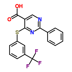 2-Phenyl-4-{[3-(trifluoromethyl)phenyl]sulfanyl}-5-pyrimidinecarboxylic acid结构式