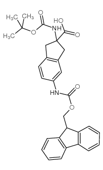 2-(n-boc-amino)-5-(n-fmoc-amino)indan-2-carboxylic acid structure