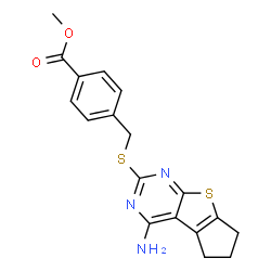 methyl 4-(((4-amino-6,7-dihydro-5H-cyclopenta[4,5]thieno[2,3-d]pyrimidin-2-yl)thio)methyl)benzoate structure