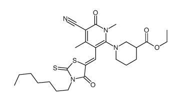ethyl 1-[5-cyano-3-[(3-heptyl-4-oxo-2-sulfanylidene-1,3-thiazolidin-5-ylidene)methyl]-1,4-dimethyl-6-oxopyridin-2-yl]piperidine-3-carboxylate Structure