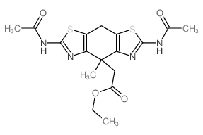 (2,6-Bis-acetylamino-4-methyl-4,8-dihydro-benzo(1,2-d;5,4-d)bisthiazol-4-yl)-acetic acid ethyl ester结构式