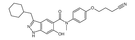 5-{N-[4-(3-cyanopropoxy)phenyl]-N-methylaminocarbonyl}-3-cyclohexylmethyl-6-hydroxy-1H-indazole Structure