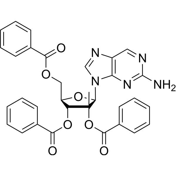 2-Amino-9-[(2,3,5-tri-O-benzoyl-2-C-Methyl-β-D-ribofuranosyl)]-9H-purine结构式