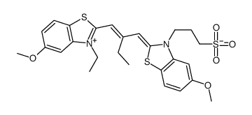 2-[2-[(3-ethyl-5-methoxybenzothiazol-2(3H)-ylidene)methyl]but-1-enyl]-5-methoxy-3-(3-sulphonatopropyl)benzothiazolium结构式