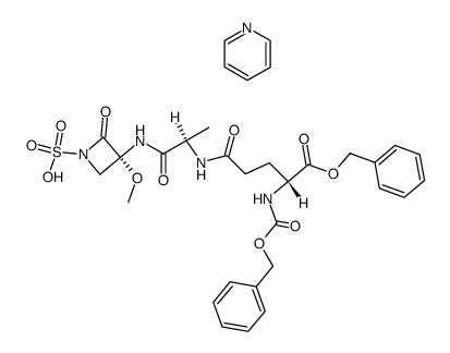 pyridinium (3R)-3-(O-benzyl-N-benzyloxycarbonyl-D-γ-glutamyl-D-alanylamino)-3-methoxy-2-azetidinone-1-sulfonate结构式